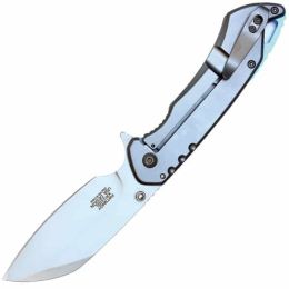 Assisted Open Folding Pocket Knife, Grey Handle w/ Blue Accents