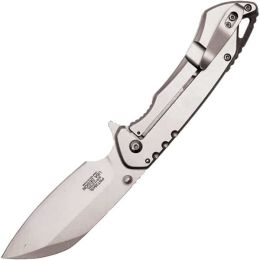 Assisted Open Folding Pocket Knife, Silver Handle w/ Black Accents